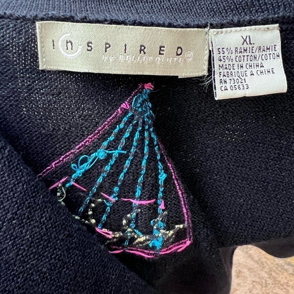 Inspired by Deleroy,Parasol Appliqué Embroidered Cardigan Whimsical Art,Size XL - Picture 5 of 13